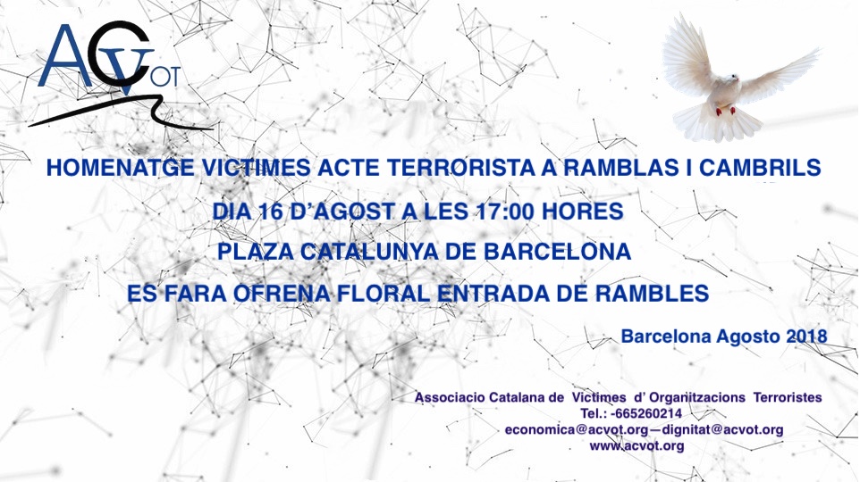 Convocatòria a l’homenatge a les víctimes del terrorisme a les Rambles i Cambrils
